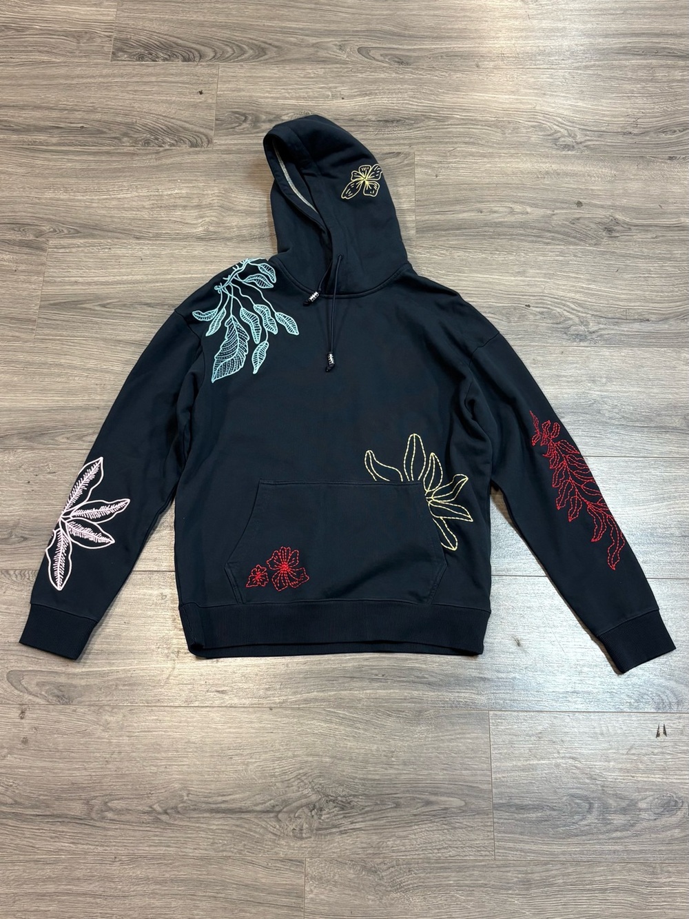 Scotch & Soda blue Hoodie with Multicolor Floral Embroidery